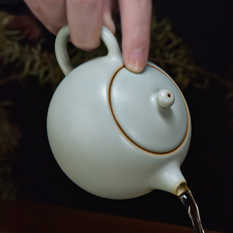 景德镇汝窑西施壶茶壶单壶功夫茶具套装汝瓷陶瓷家用泡茶可养开片