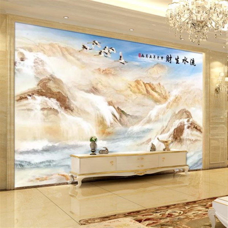 8D电视背景墙纸大理石纹欧式3d壁纸客厅大气装饰山水壁画影视墙布