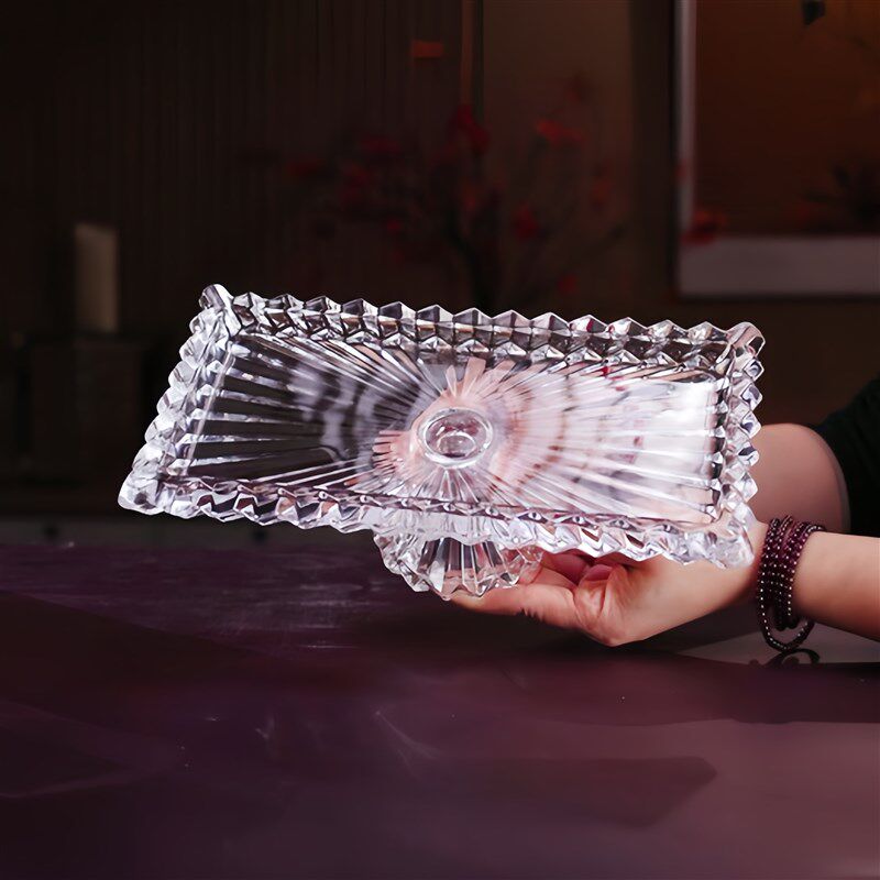 欧式水晶玻璃高脚水果盘客厅大号创意长方形拜访糖果点心托盘