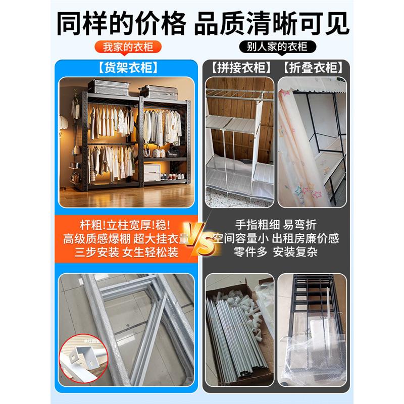 货架衣柜简易家用金属服装展示架干洗店钢制开放式挂衣架衣服架子