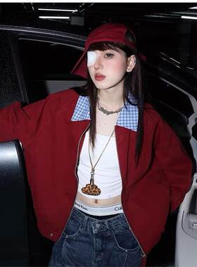 假两件外套潮2025年新款翻领行政夹克男女款春装潮牌格子拼接褂子
