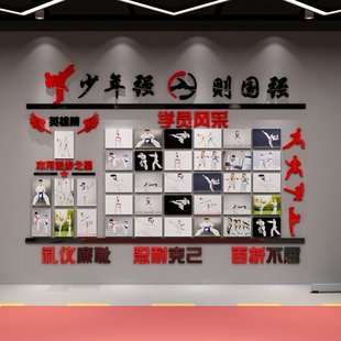 跆拳道馆内形象墙贴面装饰布置教室学员风采照片墙武术文化健身房