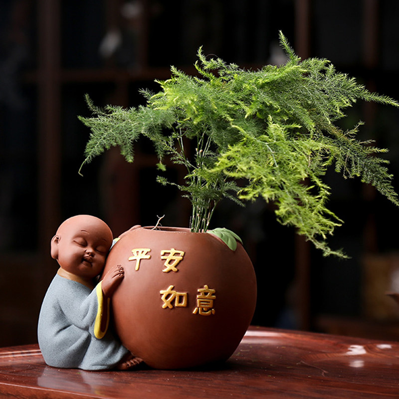 茶宠摆件精品可养公仔紫砂可爱茶玩创意水培插花茶具配件花器花盆