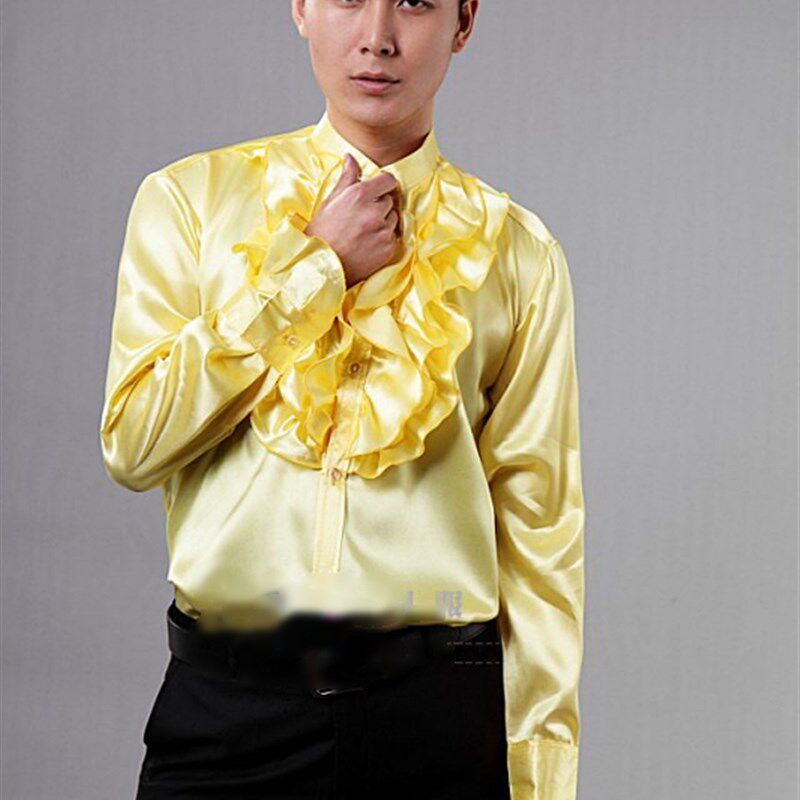 男魔术师表演服男装多层荷叶门襟衬衫新款2023司仪大合唱主持衬衫