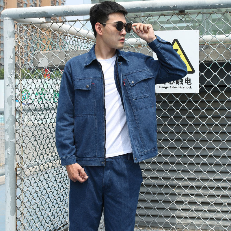 牛仔电焊工作服套装男长袖焊工防烫劳保服工地劳动耐磨加厚男装