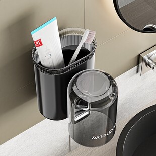 2023牙刷置物架免打孔壁挂式 漱口牙膏电动牙具架子洗漱刷牙杯套装