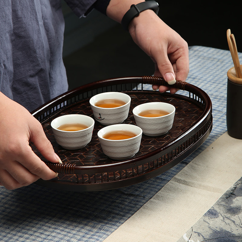手工竹编大漆竹托盘茶具收纳盘端茶盘酒店民宿毛巾托家用托盘果盘