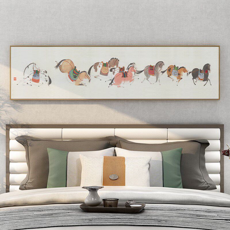 网红燕雷x八骏图 马画挂画新中式客厅沙发装饰画卧室床头画背景墙