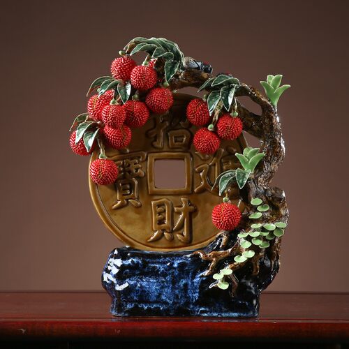 石湾陶瓷荔枝植物摆件客厅酒柜办公室工艺品装饰开业乔迁春节礼品