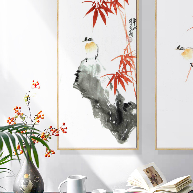 水墨宣言竹报平安装饰画新中式客厅背景四条屏挂画茶室玄关竹子画