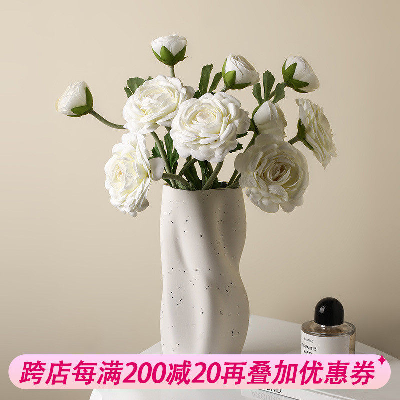 北欧轻奢风扭曲花朵花瓶陶瓷内里上釉可水培创意家居客厅花店花瓶