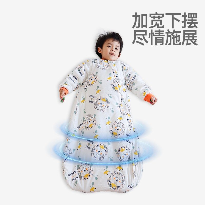 婴儿睡袋秋冬夹棉宝宝长袖一体式加厚睡衣新生儿拉链式功能防踢被
