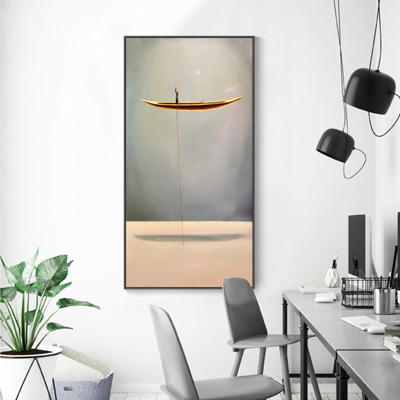 玄关走廊过道装饰画禅意挂画装饰装修壁画油画北欧竖版样板间墙画