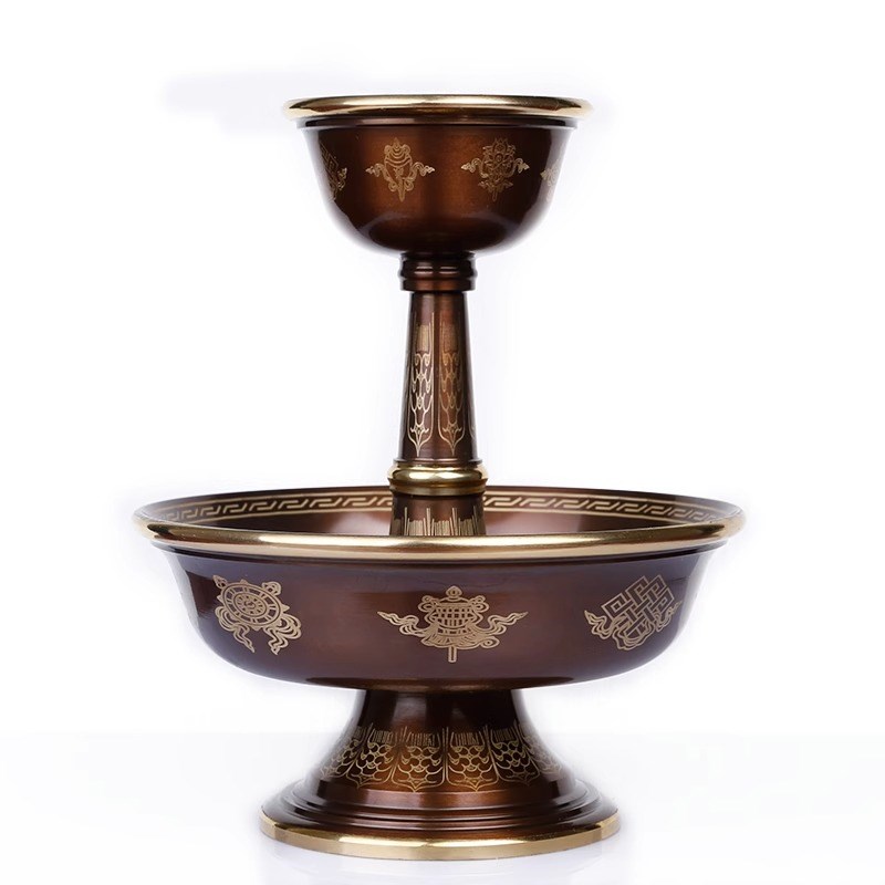 纯铜护法杯八吉祥西藏式密宗供佛用品大小号描金圣水供水杯供佛杯
