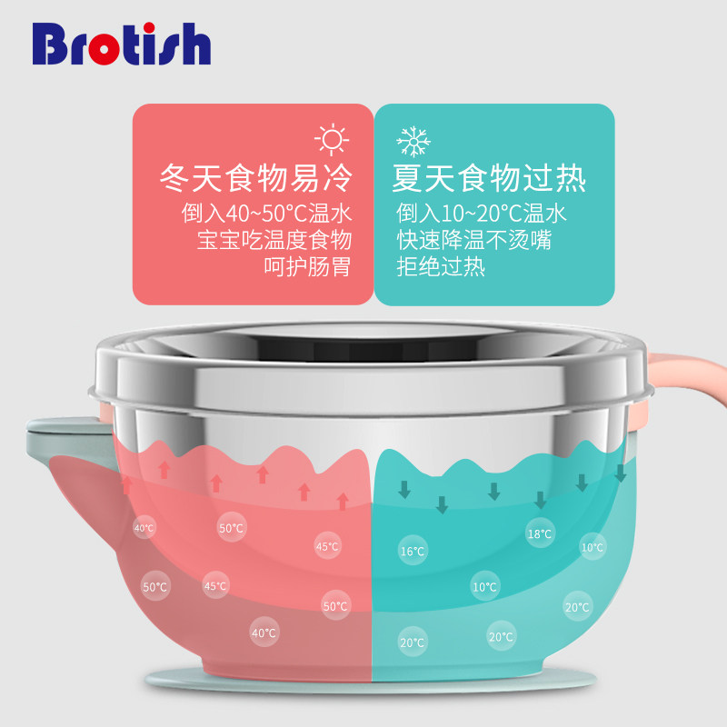 宝宝辅食碗注水保温碗可拆卸洗不锈钢带吸盘婴幼儿童餐具防摔防烫