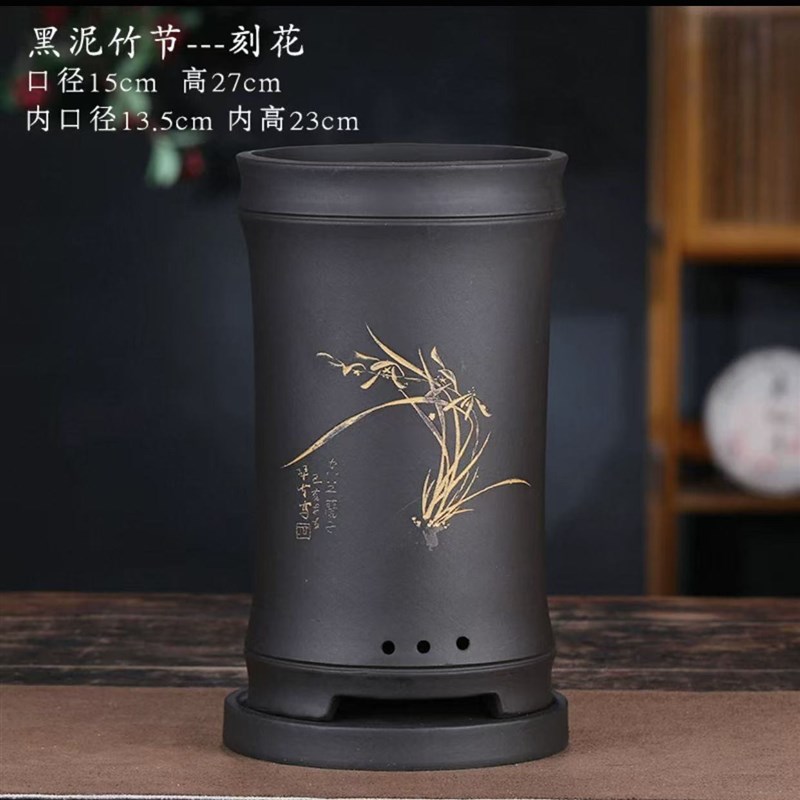 兰花花盆陶瓷高端兰花专用盆直圆筒大号紫砂花盆托盘底座精品