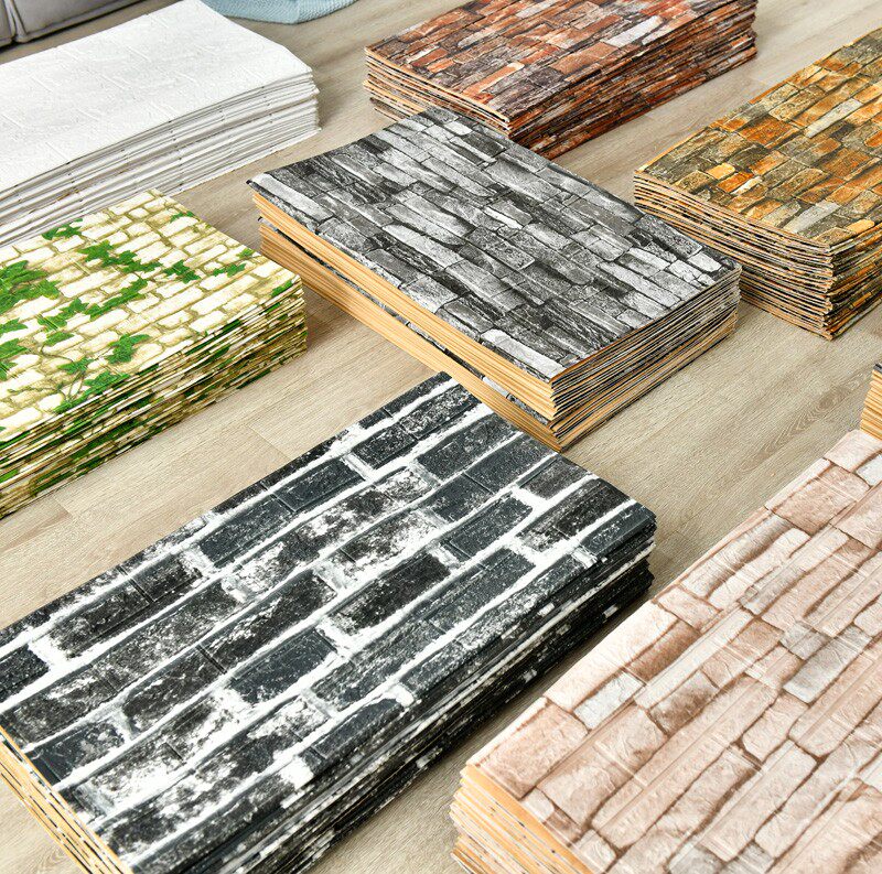 复古中式砖纹墙纸自粘3d立体餐厅服装店翻新贴纸防水防潮壁纸加厚