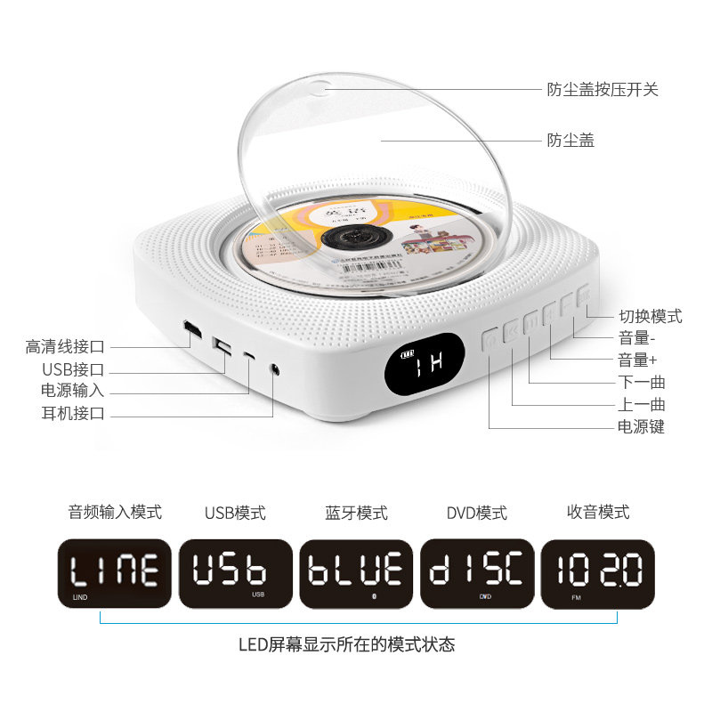 cd随身听 dvd影碟机 光盘专辑播放器 英语音乐音响家用复古唱片机