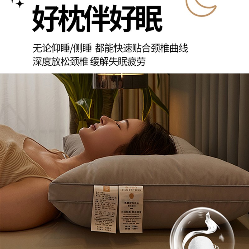 A类天然蚕丝枕头五星级酒店专用护颈椎助眠枕芯超柔单人家用一对