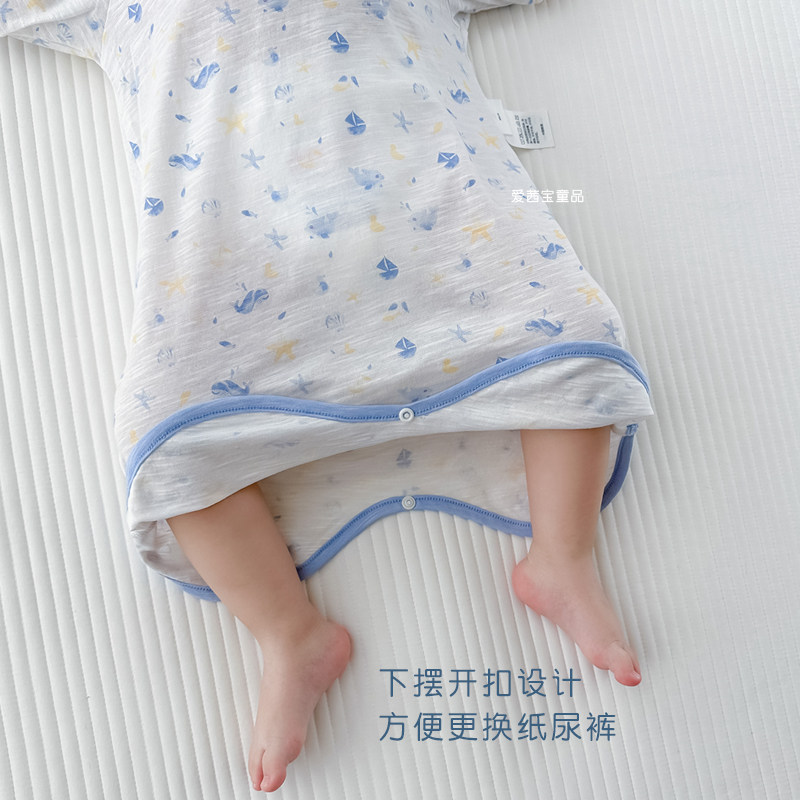 婴儿睡袋竹棉春夏季超薄款睡衣短袖睡袍宝宝睡裙儿童空调服防踢被