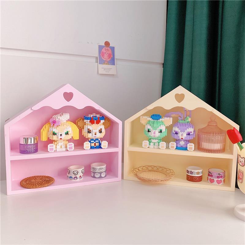 少女心桌面收纳盒化妆品双层置物架宿舍木质昭和壁挂摆件展示架子