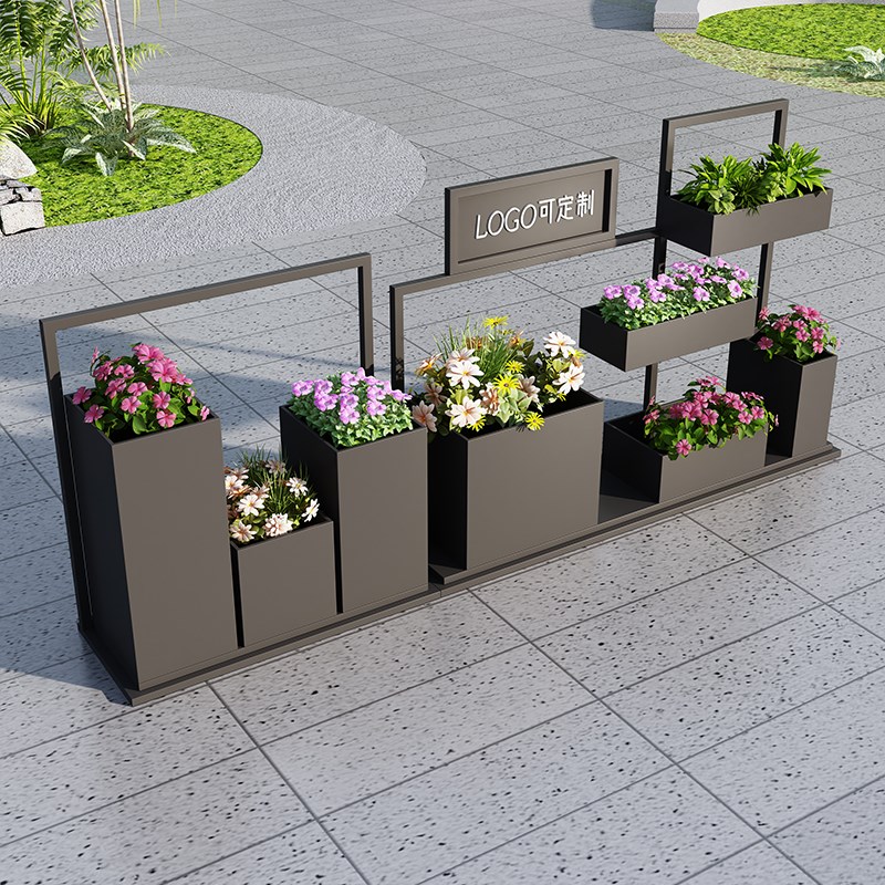 户外铁艺绿植市政道路围栏花箱组合盆景架田园花架花槽地面花卉架