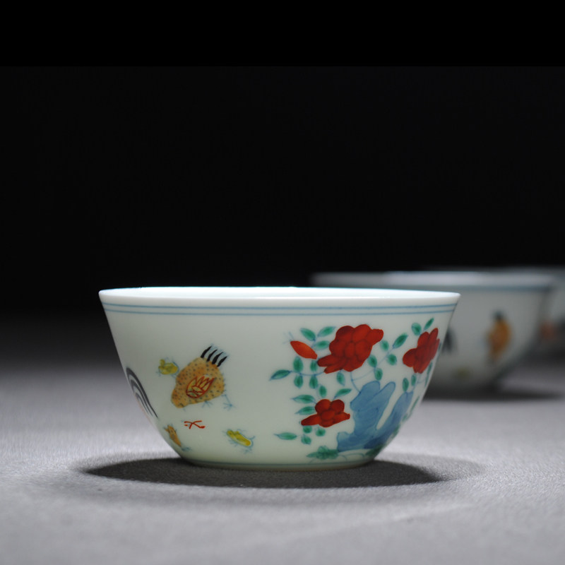 景德镇手绘陶瓷仿古茶具套装 成化斗彩大明鸡缸杯功夫茶杯品茗杯