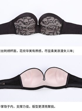 无肩带文胸聚拢防滑不掉大胸显小一字抹胸没有的夏内衣女薄款夏季