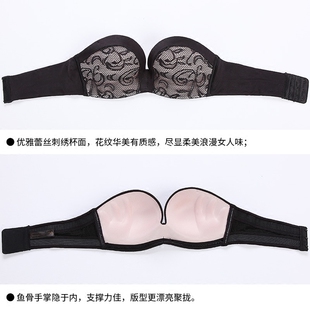 无肩带文胸聚拢防滑不掉大胸显小一字抹胸没有的夏内衣女薄款夏季