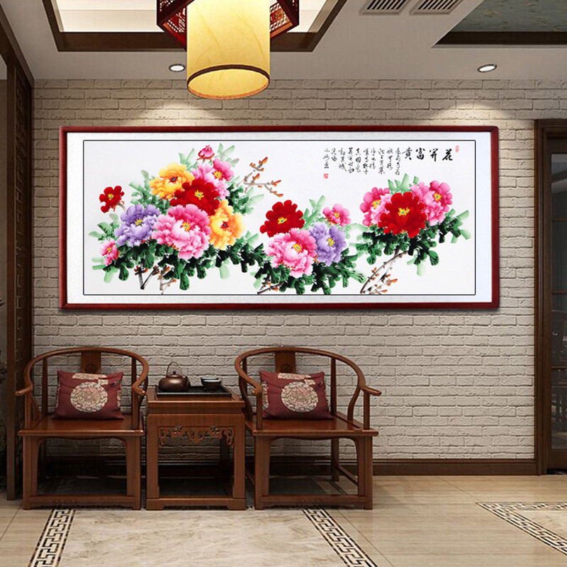 纯手绘富贵牡丹花客厅装饰挂画花开富贵卧室花鸟招财风水国画卷轴