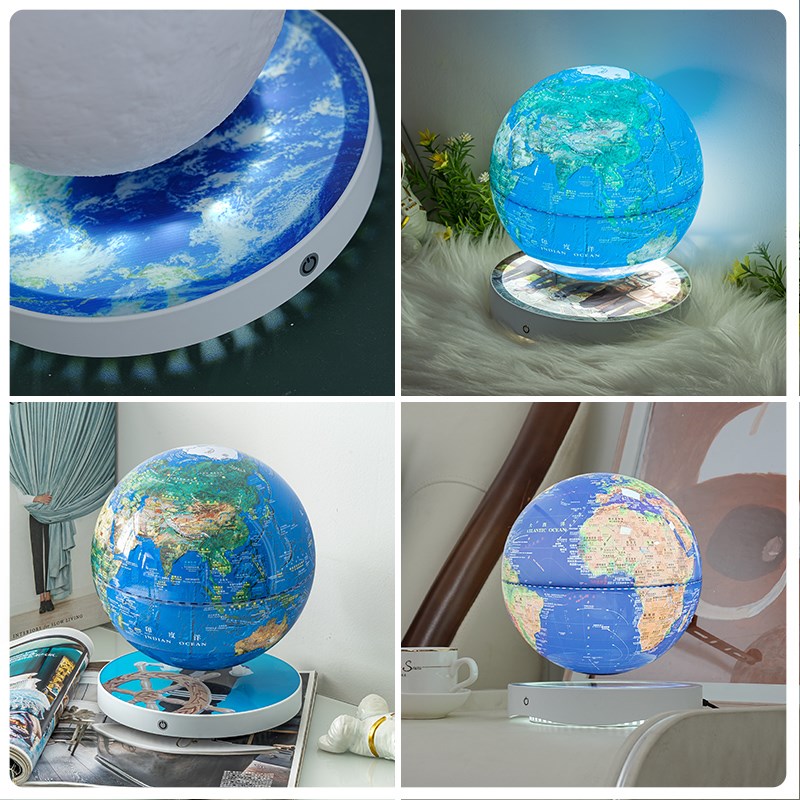 ar磁悬浮地球仪3d立体悬浮来图定制DIY发光旋转中英文地图初中生