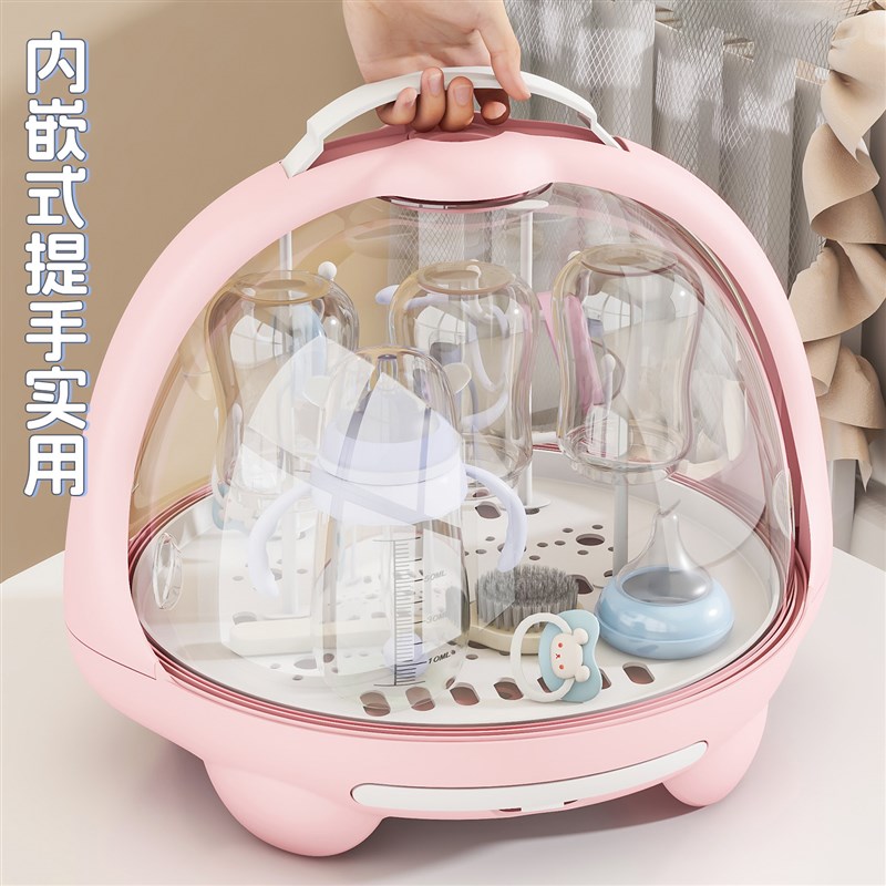 宝宝奶瓶收纳盒婴儿专用防尘带盖子副食品收纳箱餐具晾乾沥水架置