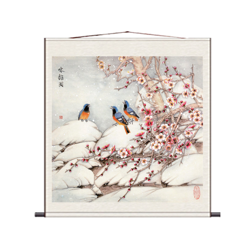 斗方花鸟画山水画电表箱装饰丝绸画绢画宣纸仿古挂画家居卷轴国画