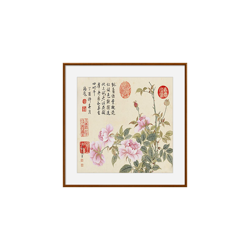 董诰花卉新中式餐厅装饰画饭厅挂画玄关进门墙上斗方国画花鸟客厅