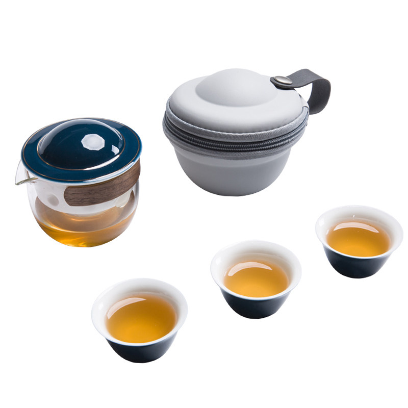 旅行茶具套装茶杯便携式包迷你防烫茶道过滤户外飞碟壶野营快客杯