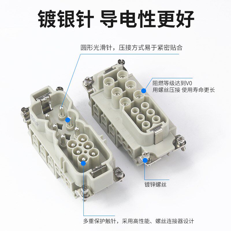 矩形重载连接器HWK-006/6-012-M/F大功率电流40A组合航空插头插座