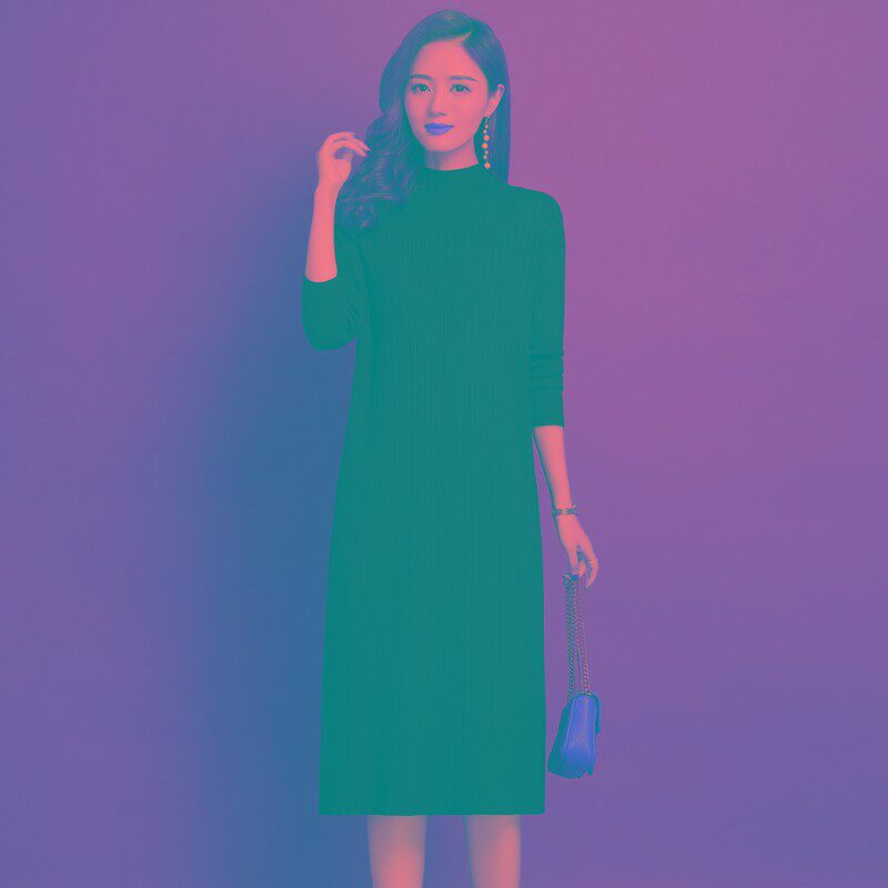 半高领毛衣裙针织连衣裙内搭秋冬女中长款过膝加厚打底长裙配大衣