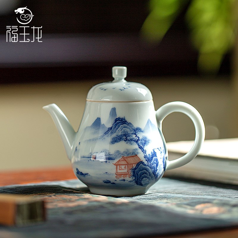 福玉龙景德镇陶瓷茶壶泡茶家用复古青花手绘小茶壶茶杯功夫茶茶具