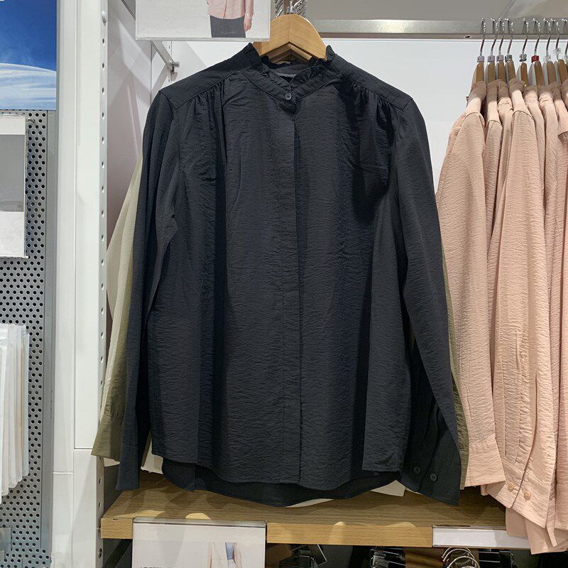 日单女装25春季新款荷叶领衬衫长袖开衫休闲百搭衬衣薄外套475671