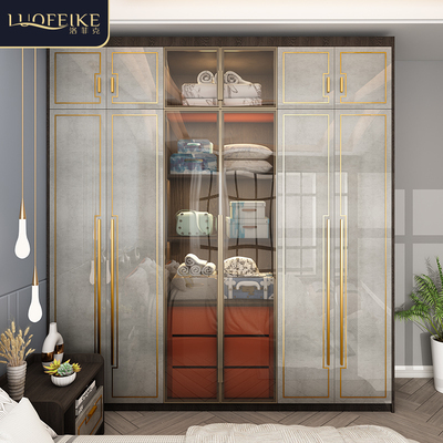 轻奢玻璃门衣柜衣帽间定制实木大衣橱组合整体平开门四门五门柜子