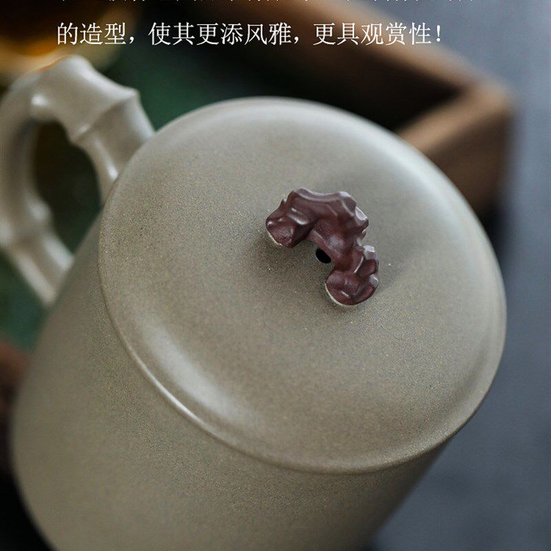 宜兴紫砂杯正宗全手工刻字原矿青灰段泥泡茶水杯子办公太湖石盖杯