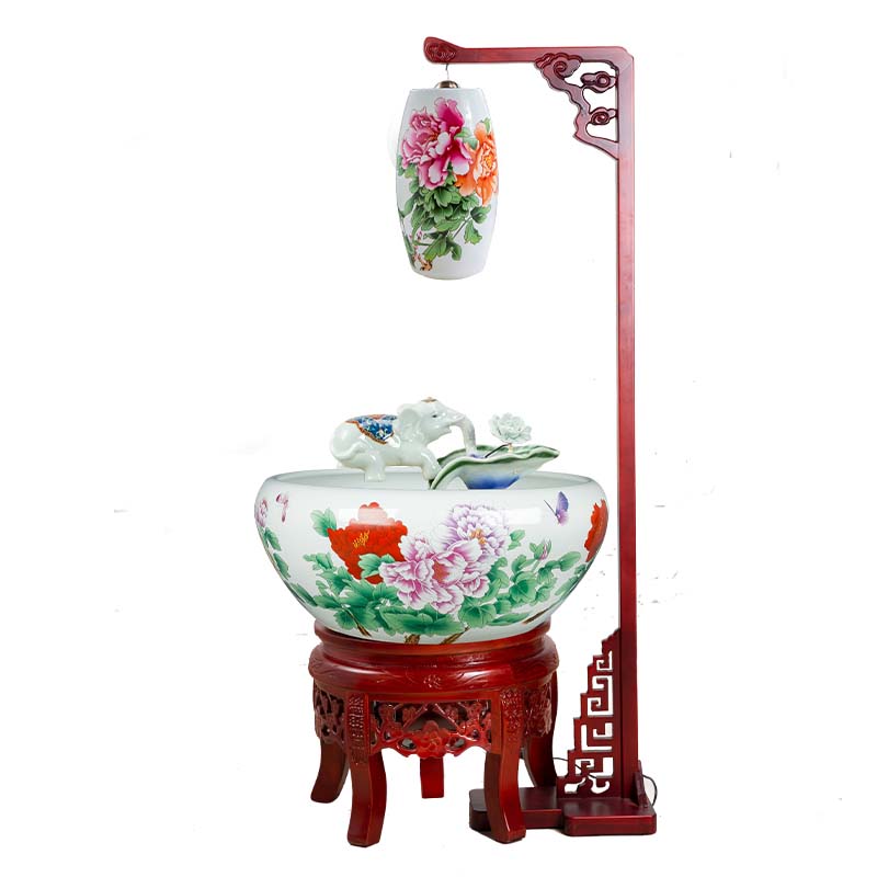 景德镇手工陶瓷鱼缸循环喷水过滤加氧客厅加用睡莲乌龟缸酒店摆件