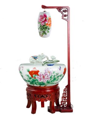 景德镇手工陶瓷鱼缸循环喷水过滤加氧客厅加用睡莲乌龟缸酒店摆件