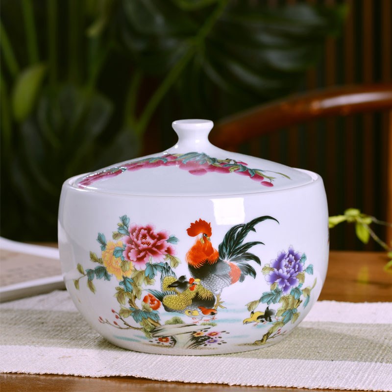 家用陶瓷米缸米桶带盖储物米酒腌菜蛋肉油缸3斤密封防潮虫调味罐