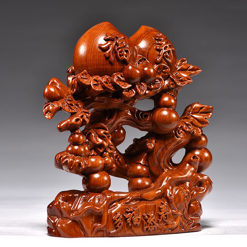 花梨木雕刻寿桃摆件送长辈祝寿贺寿多福添寿老人过大寿生日礼物