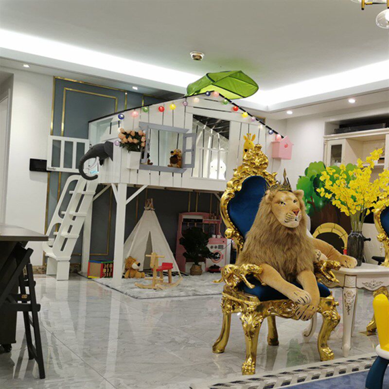 定做儿童房树屋床双层款公主床城堡带滑滑梯一体床实木下层半高床