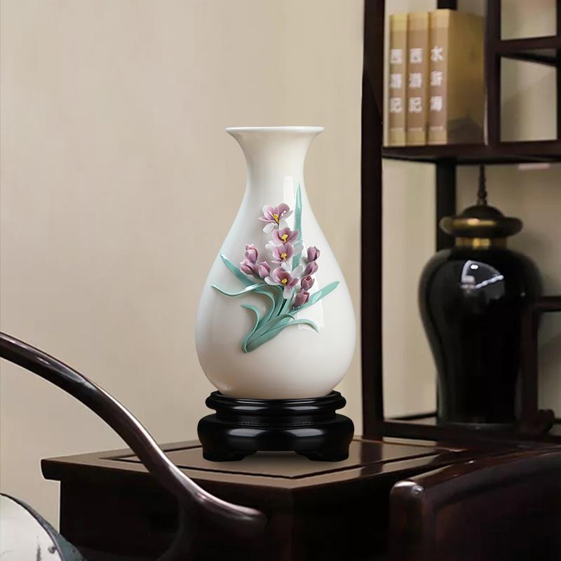 东方泥土陶瓷手工梅花牡丹荷花兰花插花花瓶摆件家居电视柜装饰品
