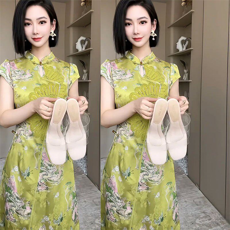 新中式国风时尚套装女2025夏季高级感盘扣包袖中长上衣短裤两件套