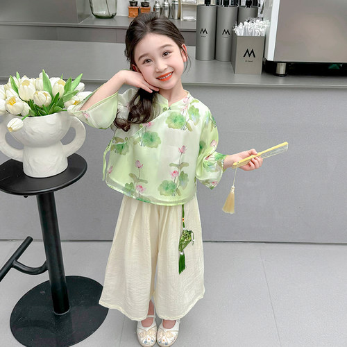 唐装女童汉服2024新款夏装儿童新中式旗袍两件套宝宝夏季古风套装