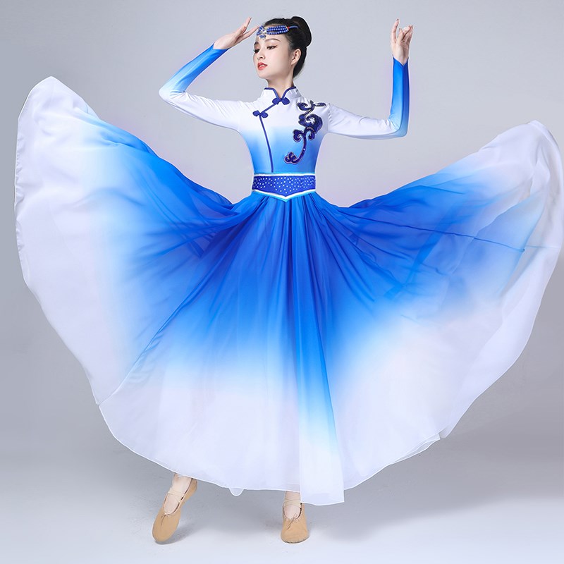 新款成人开场舞少数民族舞蹈服合唱表演服蒙古典舞艺考练习大摆裙